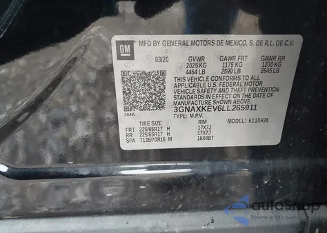 2020 Chevrolet Equinox Fwd Lt 1.5L Turbo из США, поврежденный, VIN 3GNAXKEV6LL265911